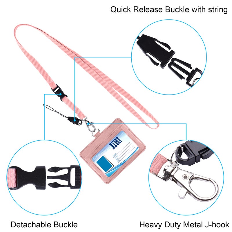 Wisdompro 2-Sided PU Leather ID Badge Holder with 1 ID Window and 1 Card Slot and 1 Piece 22 Inch Polyester Detachable Neck Lanyard Strap (Holds 3 to 4 Cards) - Horizontal (Rose Gold) - Image 3